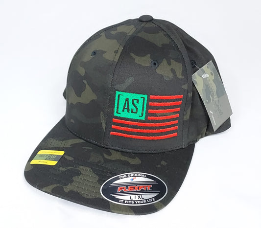 All Stripes Apparel Co. Red, Black & Green Multicam Black Flexfit Cap